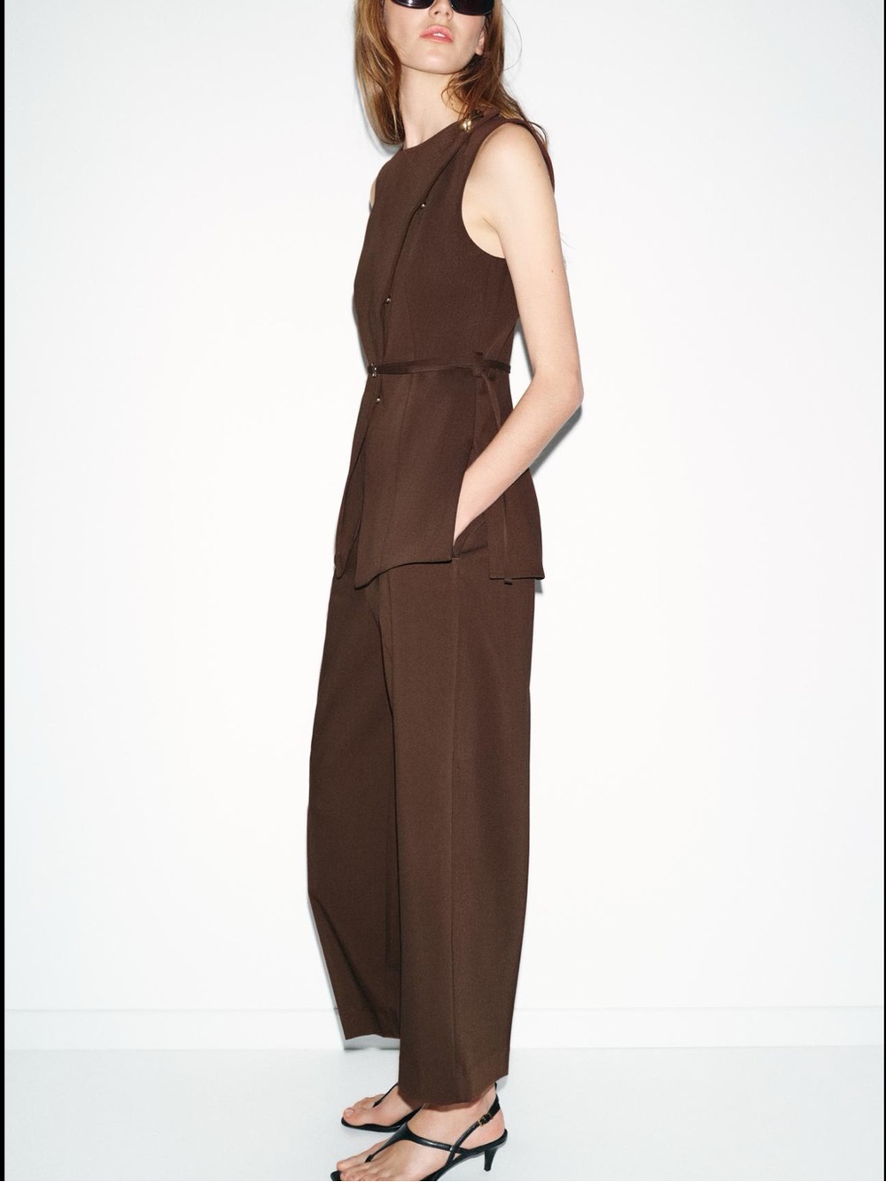 Zara Women's Brown Wide-Leg Tailored Pants - Picture 3 of 10